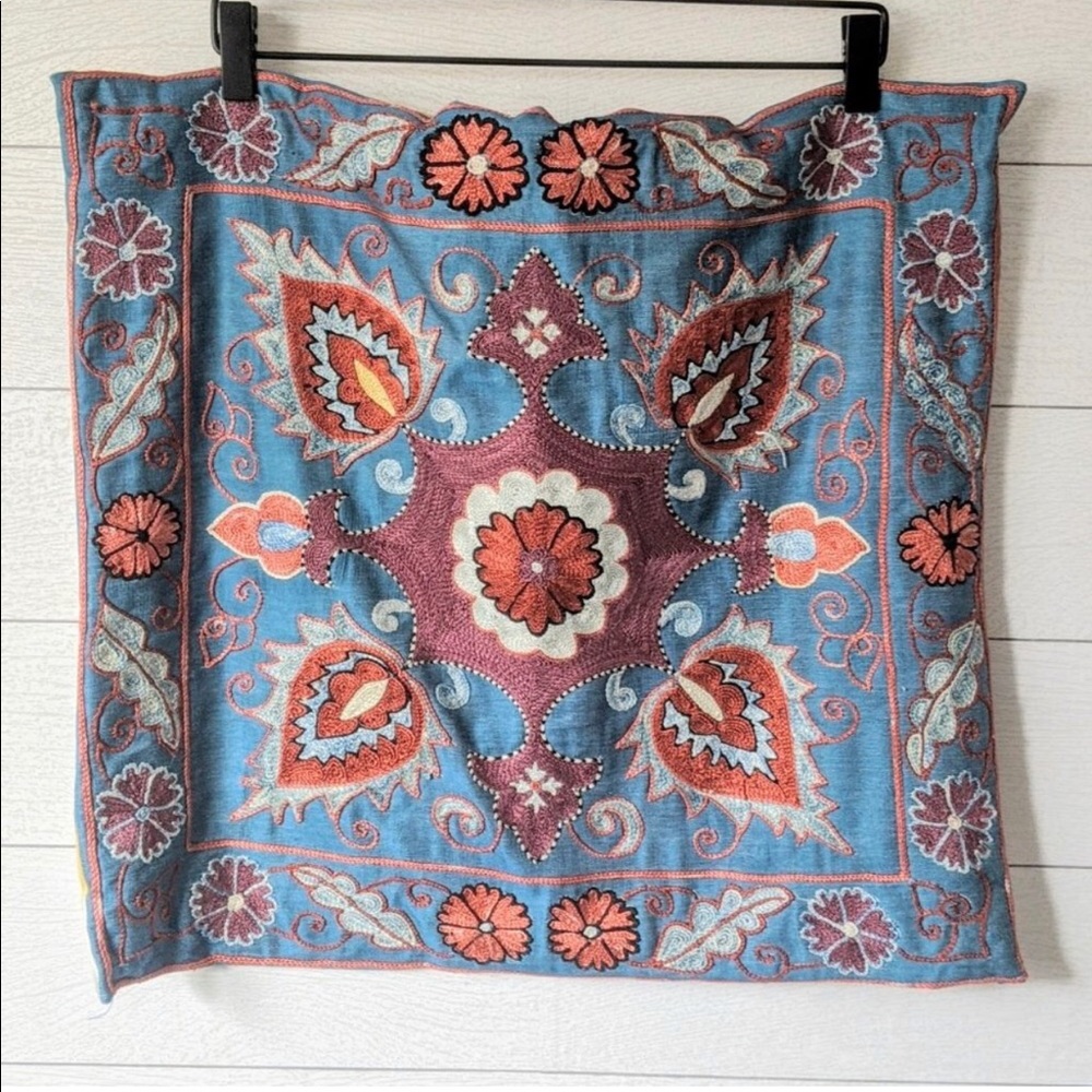 Suzani silk cotton throw pillow cover